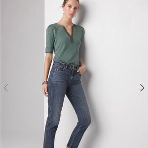 Mid rise everyday soft studded girlfriend jeans